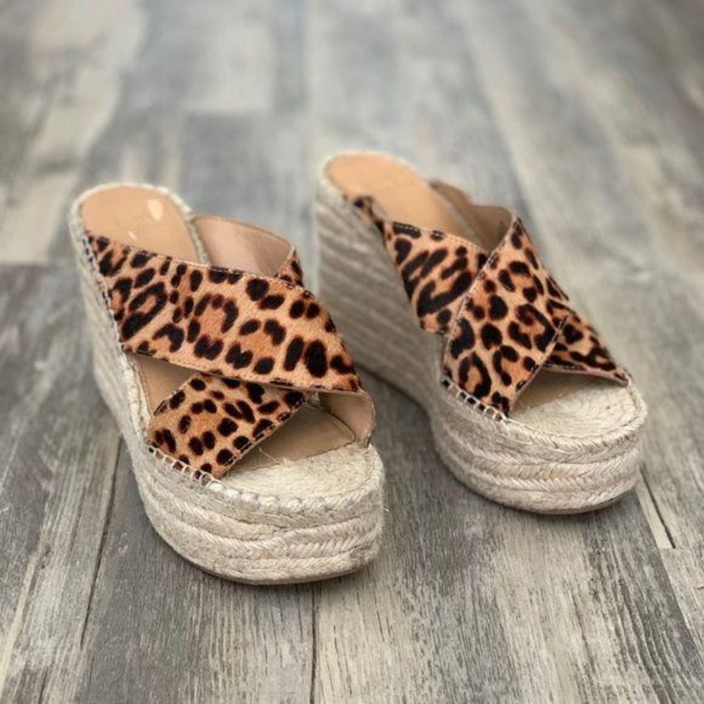 Marc Fisher Leopard Platform Espadrille Wedges 8.5